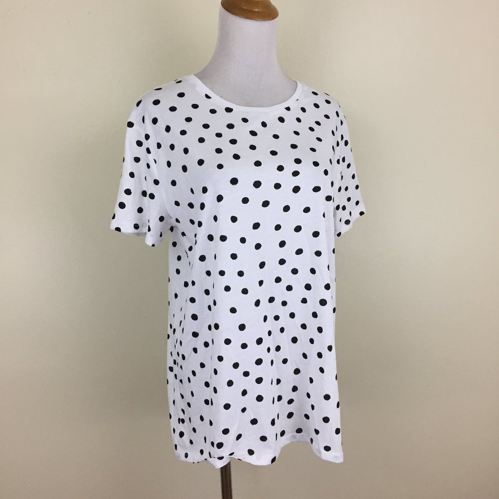 NWT ZARA White Black Polka Dot Short Sleeve High Low Hem  Loose Fit Shirt